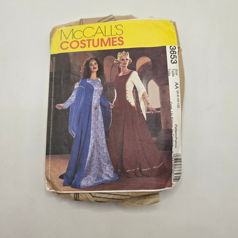 McCall's 3653 Sewing Pattern Camelot Medieval Renaissance Dress Size 6-12 AA